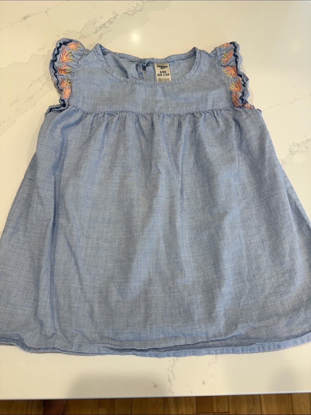Gymboree Light Blue Chambray Flutter-Sleeve Tank Top with Multicolor Embroidery
